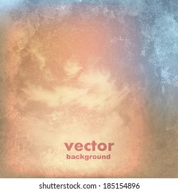 clouds on a textured vintage paper vector background, with grunge stains