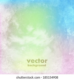 clouds on a textured vintage paper vector background, with grunge stains