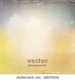 clouds on a textured vintage paper vector background, with grunge stains 