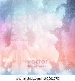 clouds on a textured vintage paper vector background, with grunge stains