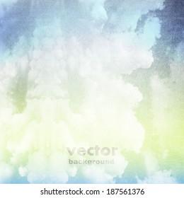 clouds on a textured vintage paper vector background, with grunge stains