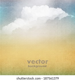 clouds on a textured vintage paper vector background, with grunge stains