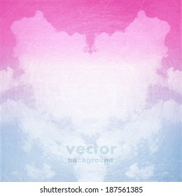 clouds on a textured vintage paper vector background, with grunge stains