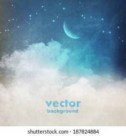 clouds on a textured vintage paper vector background, with grunge stains