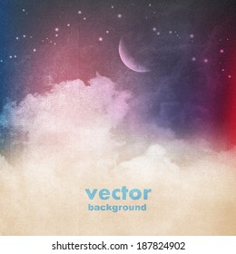 clouds on a textured vintage paper vector background, with grunge stains
