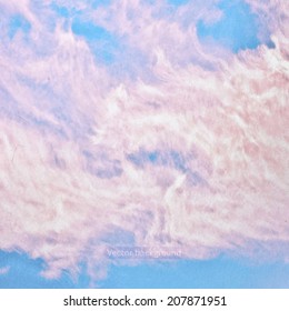 clouds on a textured vintage paper vector background, with grunge stains