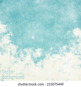 clouds on a textured vintage paper vector background, with grunge stains