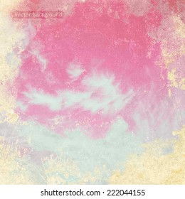 clouds on a textured vintage paper vector background, with grunge stains