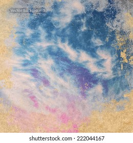 clouds on a textured vintage paper vector background, with grunge stains