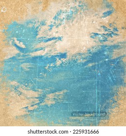 clouds on a textured vintage paper vector background, with grunge stains