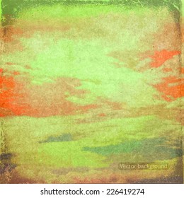 clouds on a textured vintage paper vector background, with grunge stains