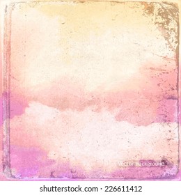 clouds on a textured vintage paper vector background, with grunge stains