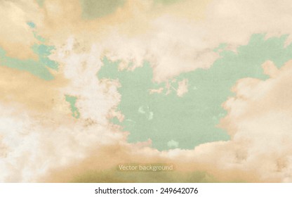 clouds on a textured vintage paper vector background, with grunge stains