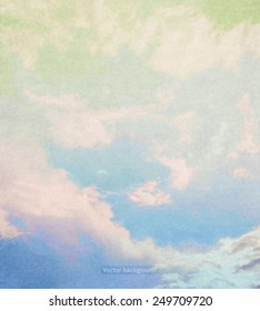 clouds on a textured vintage paper vector background, with grunge stains