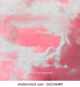 clouds on a textured vintage paper vector background, with grunge stains 