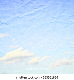 clouds on a textured vintage paper vector background, with grunge stains 