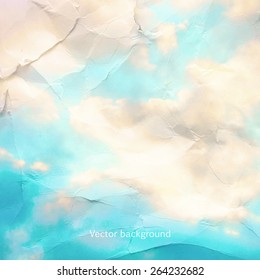 clouds on a textured vintage paper vector background, with grunge stains