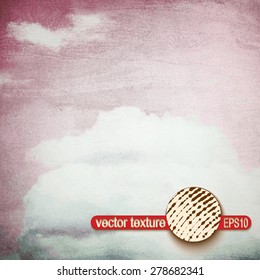 clouds on a textured vintage paper vector background, with grunge stains