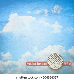 Clouds on a Textured Vintage Paper, with Stains. Grunge Scratch. Retro Stamp Vector Background.