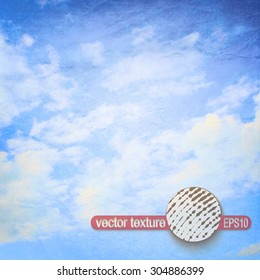 Clouds on a Textured Vintage Paper, with Stains. Grunge Scratch. Retro Stamp Vector Background.