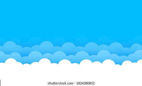 Clouds on top blue sky landscape outdoor flat cartoon design style vector background