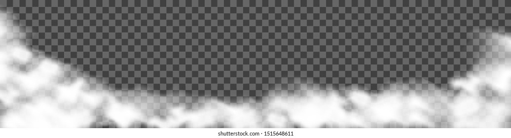 Clouds on transparent background. Vector realistic isolated special effect. White cloudiness.