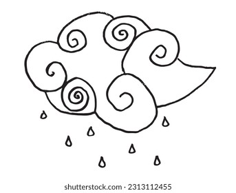 Wolken umreißen Bild. 
Handgezeichnete Bilder von Wolken. 
Einfaches, niedliches Originallogo.
Handgezeichnete Vektorgrafik für Poster, Karten, T-Shirts.