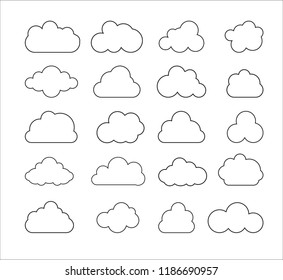 Clouds outline set, clouds line icons collection isolated on white background. Vector illustration.