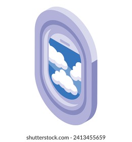 Clouds over airplane window icon isometric vector. Airline fly. Travel sky