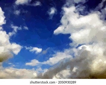 Clouds over a blue sky painted background. Vector Illustration.