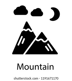 Clouds over the mountains and moon symbolizing landscape 