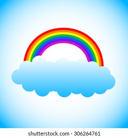 Clouds over rainbow, blue sky vector graphics.