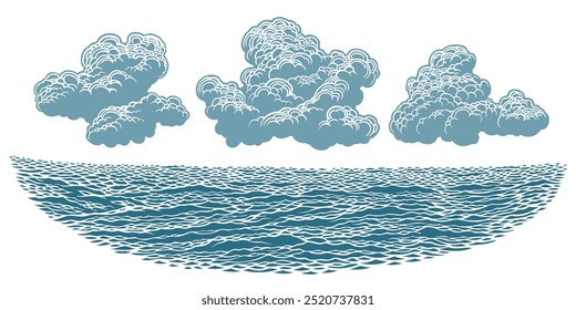 Clouds over the sea. Editable hand drawn illustration. Vector vintage engraving. Isolated on white background. 8 EPS