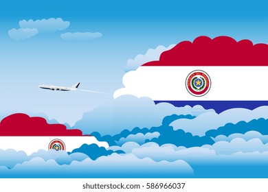 Clouds with Paraguay Flags, Aeroplane Flying