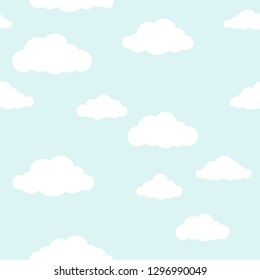 Clouds parrern on ligth blue. Seamless vector