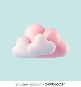 Nubes en colores pastel sobre fondo azul.  Ilustración vectorial 3D realista.