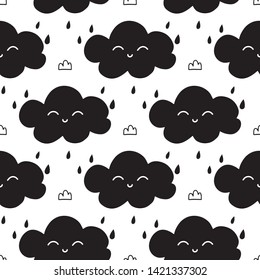 Clouds pattern  in nordic style. Hand drawn vector illustration.