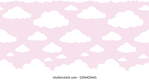 Clouds pattern on pink. Horizontal pattern. Vector seamless