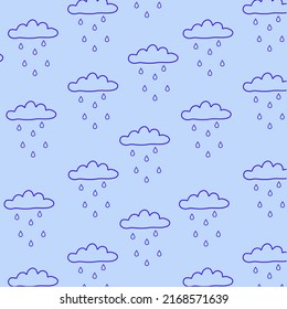 Clouds pattern with rain drops. Seamless pattern  for kids holidays. Cute baby shower vector background. Vector illustration.