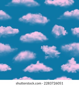 Clouds pattern. Textile print design template for pillows decoration decent vector realistic clouds seamless background