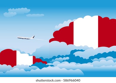 Clouds with Peru Flags, Aeroplane Flying