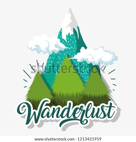 clouds with pine trees and ice mountain landscape
