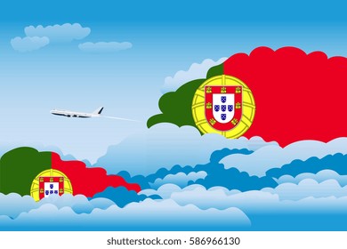 Clouds with Portugal Flags, Aeroplane Flying