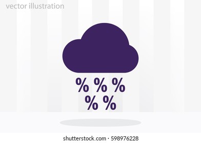 clouds and precipitation percent icon vector illustration eps10. Isolated badge discount flat design for website or app, stock graphics