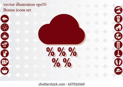 clouds and precipitation percent icon vector illustration eps10. Isolated badge discount flat design for website or app - stock graphics