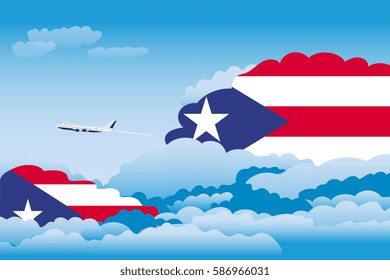 Clouds with Puerto Rico Flags, Aeroplane Flying