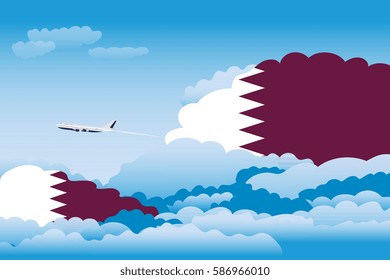 Clouds with Qatar Flags, Aeroplane Flying