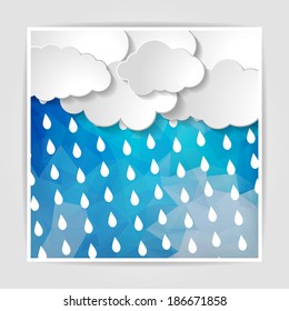 clouds with rain drops on the Abstract blue geometric background with triangular polygons