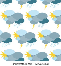 Clouds and rain drops seamless pattern.