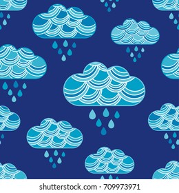 Clouds and rain drops seamless pattern. Textile rapport.